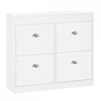 HOMCOM Shoe Cabinet with 4 Flip Drawers Wood Tipping Bucket Narrow Storage Cupboard with Adjustable Shelf Hall Organizer for Entrance Foyer White - Home Livi