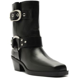 Arezzo Kaia Womens Leather Buckle Motorcycle Boots