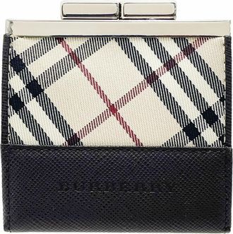 Burberry Beige Dark Brown Nylon Leather Coin Purse/Coin Case (Pre-Owned)