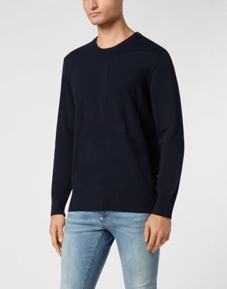 Philipp Plein Knitted Pullover Round Neck Ls Skull&Amp;Bones Men in Darkblue at Nordstrom, Size Xxx-Large