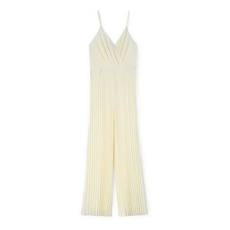 Motivi Lange satijnen jumpsuit met plooien - Dames - Jumpsuits - Geel - 2XS - Satijn - Jumpsuits & Playsuits