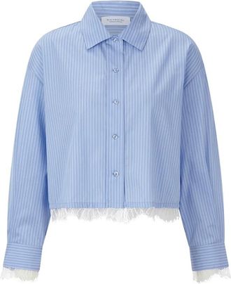 Rich & Royal Geknipte katoenen blouse met contrasterend kant - Dames - Blouses - Blauw - M - Katoen - Overhemden