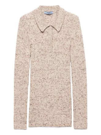 Prada ribbed-knit polo sweater - women - Virgin Wool/Linen/Flax/Polyamide - 44 - Neutrals
