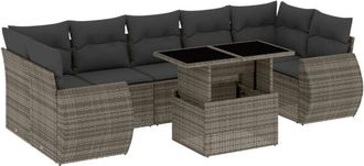 vidaXL Set De Sof&aacute;s De Jard&iacute;n Y Cojines 8 Piezas Rat&aacute;n Sint&eacute;tico Gris Vidaxl