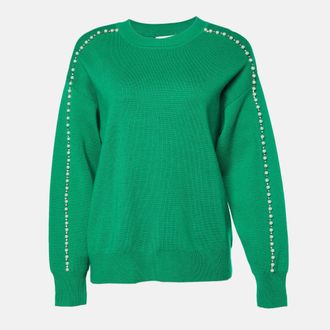 Sandro Green Embellished Knit Sweater