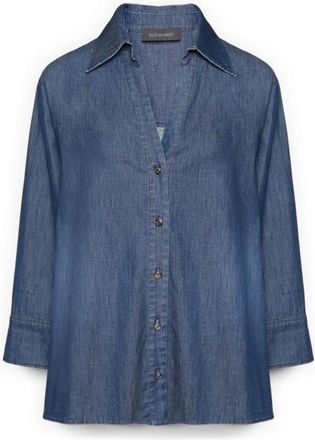 Elena Miro Gewassen Chambray Shirt - Dames - Spijkeroverhemden - Blauw - 5XL - Katoen - Overhemden