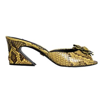 Dolce & Gabbana Schoenen, Dames, Geel, 39 EU, Leer, Gele Leren Blokhak Muiltjes Schoenen