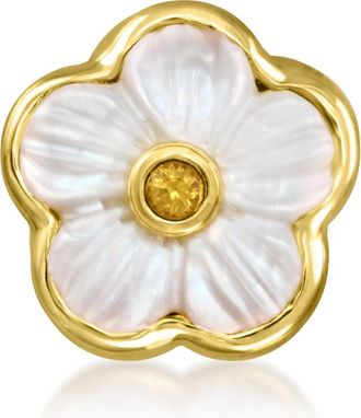 Ross-Simons Mother-Of-Pearl and. Yellow Sapphire Daisy Bead Charm in 18kt Gold Over Sterling