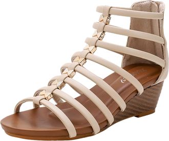 Generic Retro Roman Wedge Sandals Women - Strappy Leather Sandals Back Zip Ankle Wrap Sandal Slip On Walking Slide Sandals Peep Toe Beach Sandles Ladies Outdo