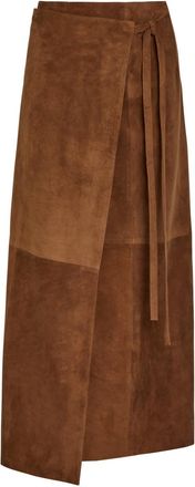 Nour Hammour Suede Wrap Midi Skirt - Brown - 42 (UK14 / L)