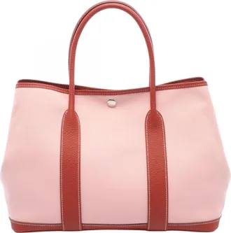 Herm&egrave;s Pink Red Color Canvas Toile Officier Handbag Tote Bag (Pre-Owned)