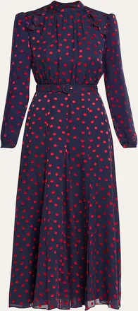 Saloni Jacqui-B Belted Floral Silk Midi Dress