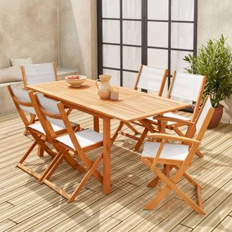 Sweeek 6-seater Extendable Wooden Garden Table Set With Chairs in Light Brown