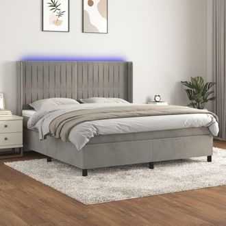 vidaXL Vidaxl - Cama Box Spring Colch&oacute;n Y Led Terciopelo Gris Claro 180x200 Cm