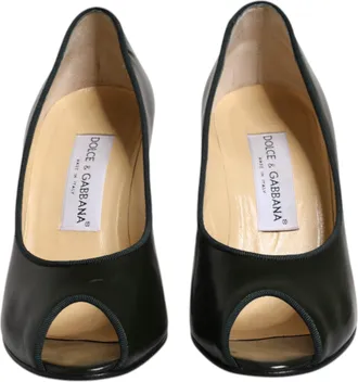 Dolce & Gabbana Green Leather Peep Toe Heels Pumps Womens Shoes (Pre-Owned)