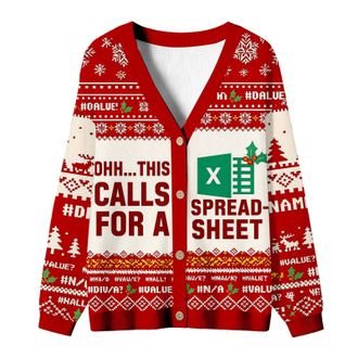 Generic Womens Ugly Christmas Cardigan with OHH This Calls X for A Spreadsheet Print Funny Christmas Cardigans Christmas Outfit Crew Neck Christmas Jumper Win