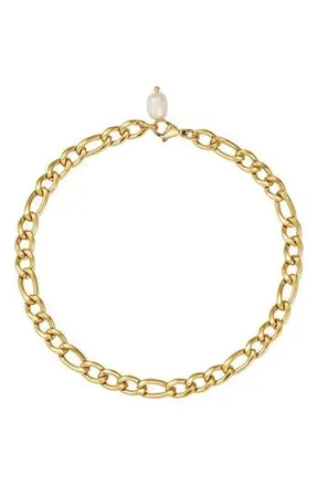 Adornia 18K Gold Plated Faux Pearl Charm Figaro Chain Anklet at Nordstrom Rack