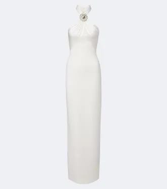DAVID KOMA Embellished halterneck satin-trimmed gown