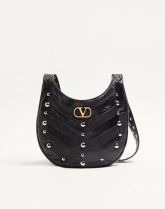 Valentino Garavani Borsa Hobo Piccola Valentino Garavani Hoboho In Nappa Motivo Chevron Con Borchie Donna NERO UNI