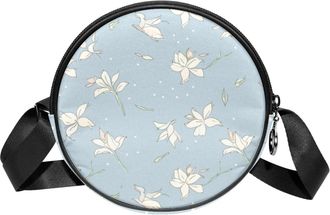 Generic Circle Crossbody Bag for Women, White Lily Small Sling Bag Daypack with Zipper Adjustable Shoulder Straps Casual Ladies Girls Round Purse