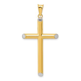 Diamond2Deal 14k Yellow Gold Rhodium 3-D Hollow Cross Pendant