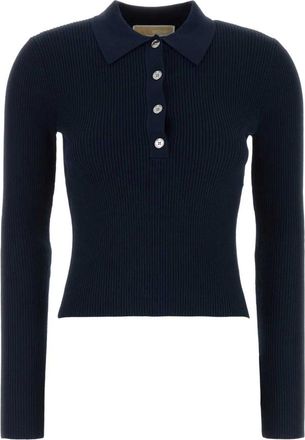 Michael Kors Stretch Viscose Blend Poloshirt - Dames - V-hals truien - Blauw - S - Truien & Vesten