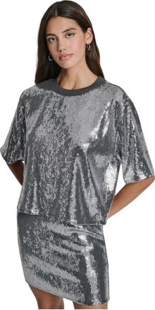 DKNY Sequin Top - Dames - Blouses - Grijs - S - Pailletten - Overhemden