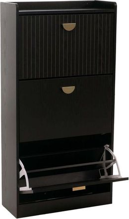 Hhg [NON UTILIZZATO] Scarpiera HHG-571, ribaltabili, 3 scomparti ribaltabili, MDF melaminico, metallo, 117x60x24 cm, effetto legno nero