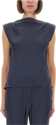 Theory Mouwloze top met draperiekraag - Dames - Tops zonder mouwen - Blauw - L - Polyester - Tops