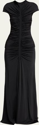 Giorgio Armani Ruched Cap-Sleeve Rhinestone Gown