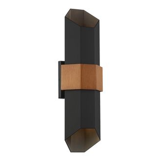 Netlighting Quoizel Chasm Outdoor Up Down Wall Lamp Matte Black (with painted wood effect strap) 3000K IP44