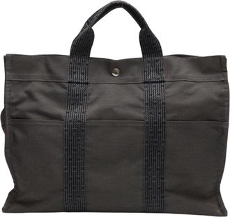 Herm&egrave;s Gray Nylon Polyester Handbag Tote Bag (Pre-Owned)