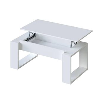 Calicosy Ciara Designer Coffee Table With Lift-Top, 102 Cm Long in White