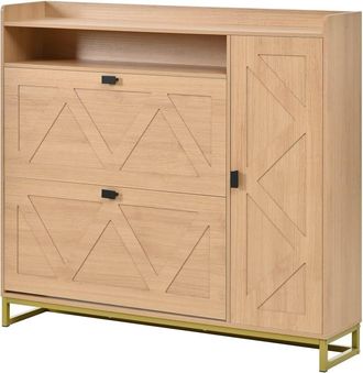 Urban Meuble Zapatero efecto madera dise&ntilde;o geom&eacute;trico 110x24x100 cm