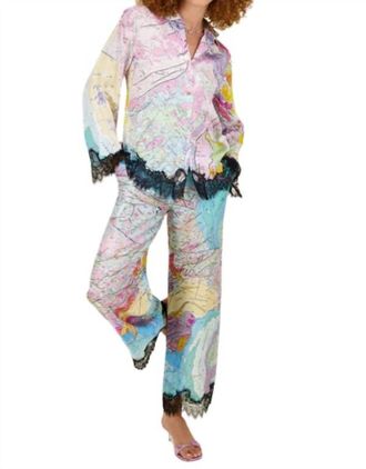 Me369 Mila Lace Printed Button Down Shirt In Aerial Photograph