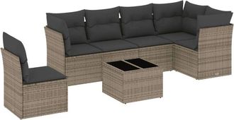 vidaXL Vidaxl - Set De Sof&aacute;s De Jard&iacute;n 7 Piezas Con Cojines Rat&aacute;n Pe Gris