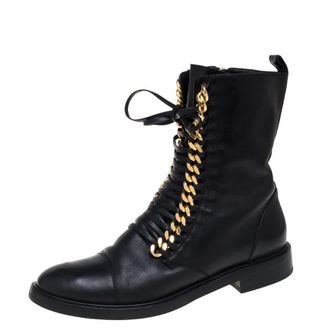 Casadei Black Leather City Rock Ankle Boots Size 41