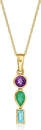 RS Pure by Ross-Simons Amethyst,. Emerald and. Swiss Blue Topaz Stacked Pendant Necklace in 14kt Yellow Gold