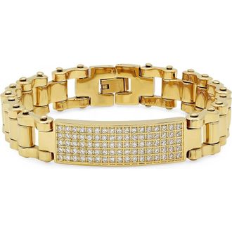Steeltime Mens Cubic Zirconia ID Chain Bracelet in Gold at Nordstrom Rack