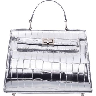 Nina Gemini Croc Embossed Clutch in Silver at Nordstrom