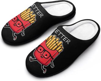 Generic French Fries Better Slippers Men Winter Warm Cotton Anti-Slip Indoor Slip-Ons House Shoes