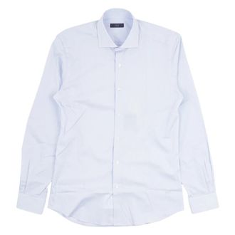 Fay Stretch Poplin Overhemd met Italiaanse Kraag - Heren - Zakelijke Overhemden - Blauw - 3XL - Katoen - Overhemden