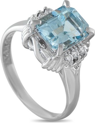 Luxury Bazaar Platinum 0.10ct Diamond and Aquamarine Ring MF07-010226