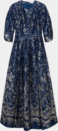 SIMKHAI Claravelle A-Line Metallic Jacquard Gown