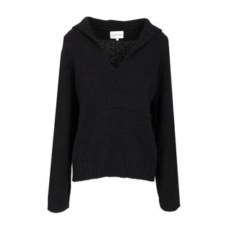 Loulou Studio Bouclette Cotton Jumper - female - Loulou Studio - V-neck Knitwear - Black - M - Knitwear