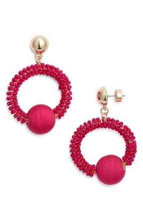Nordstrom Color Pop Beaded Frontal Hoop Earrings in Pink Combo- Gold at Nordstrom Rack