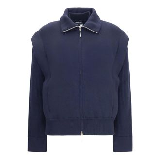 Giorgio Armani Bomber in Lana Vergine Trapuntata con Maniche a Costine - - Jackets - Uomo - Blu - XS