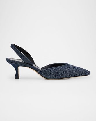 Manolo Blahnik Carolyne Chambray Slingback Pumps