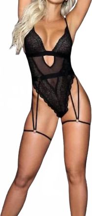 Mapalé Power Animal Pattern Lace Bodysuit In Black