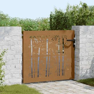 Berkfield Home Beautiful Garden Gate 85x100 cm Corten Steel Bamboo Design in Brown